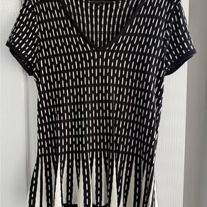 ANTONIO MELANI Black and White Peplum Short Sleeve T-Shirt